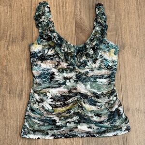 Vintage Floral Green Top Fairy Grunge Whimsigoth Forest Y2K Lace Tank Small AGB